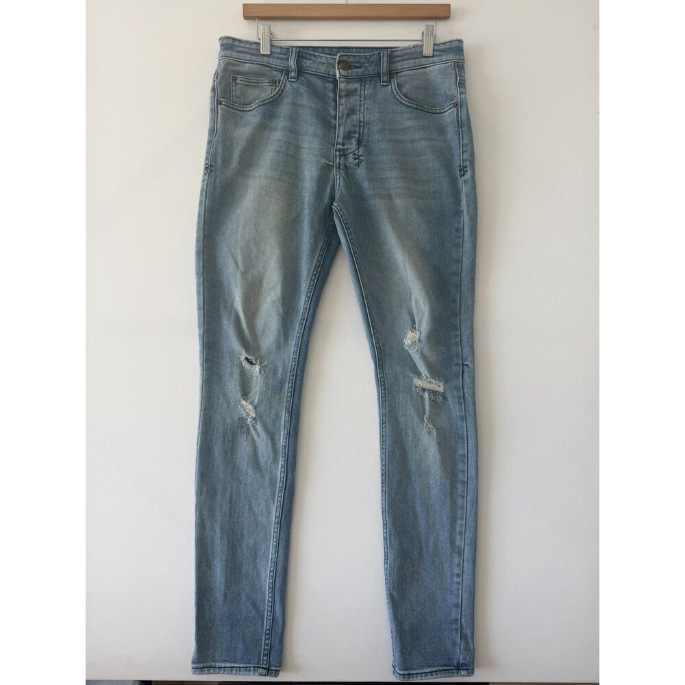 Ksubi Jeans Mens 31x32 Chitch Philly Blue Light Wash Distressed Skinny Stretch